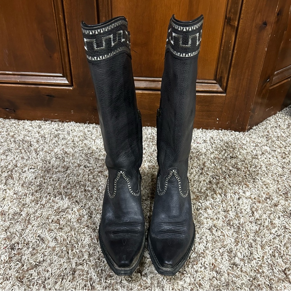 Ariat Black Heeled Boots with Gray Trim - Picture 2 of 8